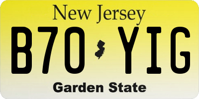 NJ license plate B70YIG