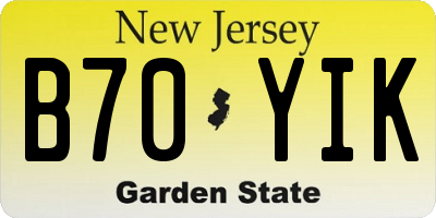 NJ license plate B70YIK