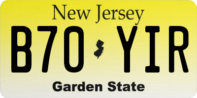 NJ license plate B70YIR