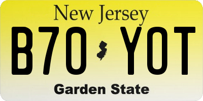 NJ license plate B70YOT