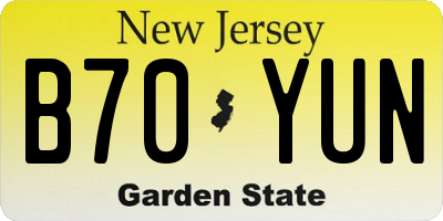 NJ license plate B70YUN