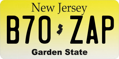 NJ license plate B70ZAP