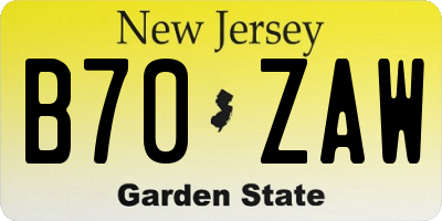 NJ license plate B70ZAW