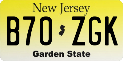 NJ license plate B70ZGK