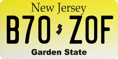 NJ license plate B70ZOF