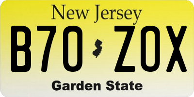 NJ license plate B70ZOX