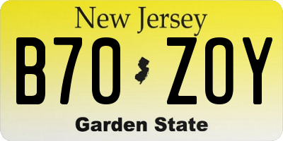 NJ license plate B70ZOY