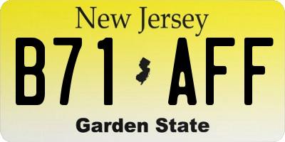 NJ license plate B71AFF