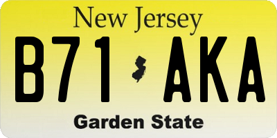 NJ license plate B71AKA
