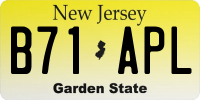 NJ license plate B71APL