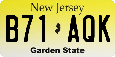 NJ license plate B71AQK