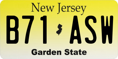 NJ license plate B71ASW