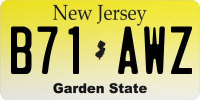 NJ license plate B71AWZ