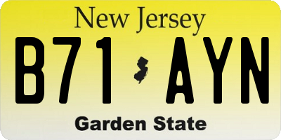 NJ license plate B71AYN