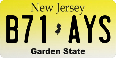 NJ license plate B71AYS
