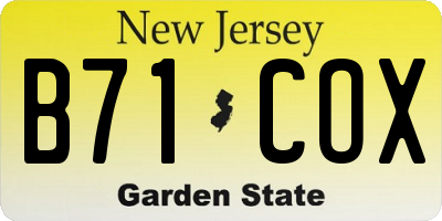 NJ license plate B71COX