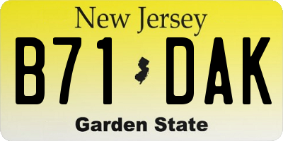 NJ license plate B71DAK