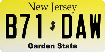 NJ license plate B71DAW
