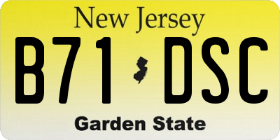NJ license plate B71DSC