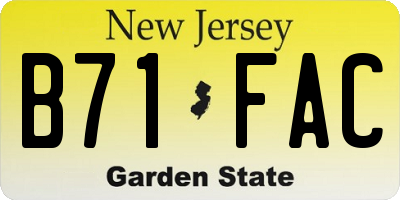 NJ license plate B71FAC