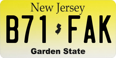 NJ license plate B71FAK