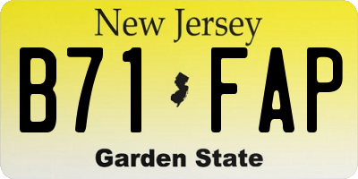 NJ license plate B71FAP