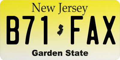 NJ license plate B71FAX