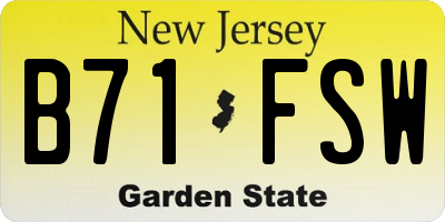 NJ license plate B71FSW
