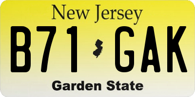 NJ license plate B71GAK