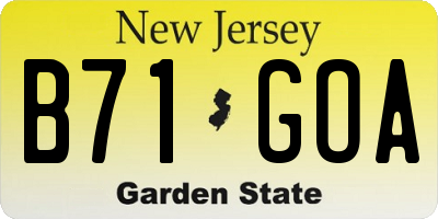 NJ license plate B71GOA