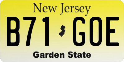 NJ license plate B71GOE
