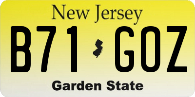 NJ license plate B71GOZ