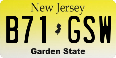 NJ license plate B71GSW