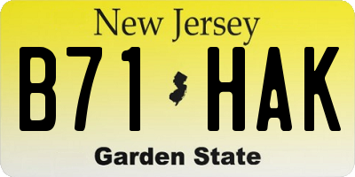 NJ license plate B71HAK