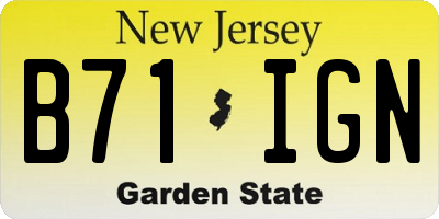 NJ license plate B71IGN