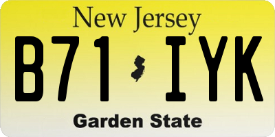 NJ license plate B71IYK