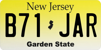 NJ license plate B71JAR