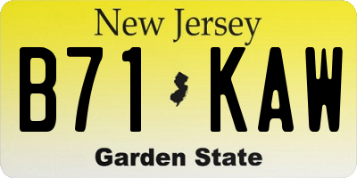 NJ license plate B71KAW