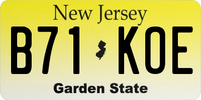 NJ license plate B71KOE