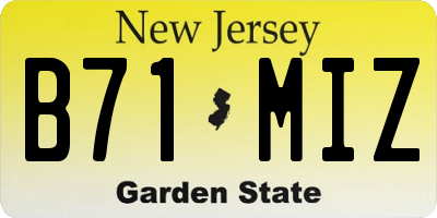 NJ license plate B71MIZ