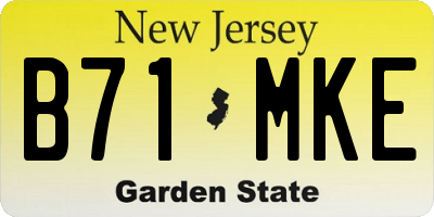 NJ license plate B71MKE