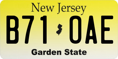 NJ license plate B71OAE