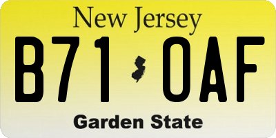 NJ license plate B71OAF