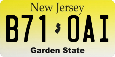 NJ license plate B71OAI