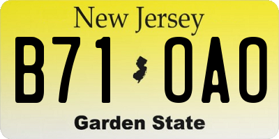 NJ license plate B71OAO