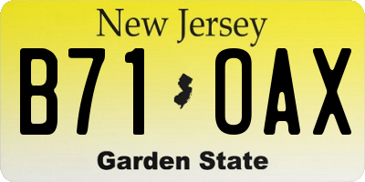 NJ license plate B71OAX