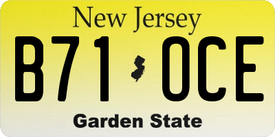 NJ license plate B71OCE