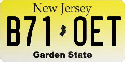 NJ license plate B71OET
