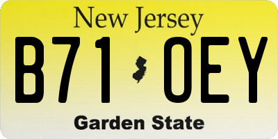 NJ license plate B71OEY