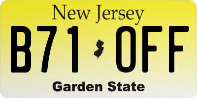 NJ license plate B71OFF